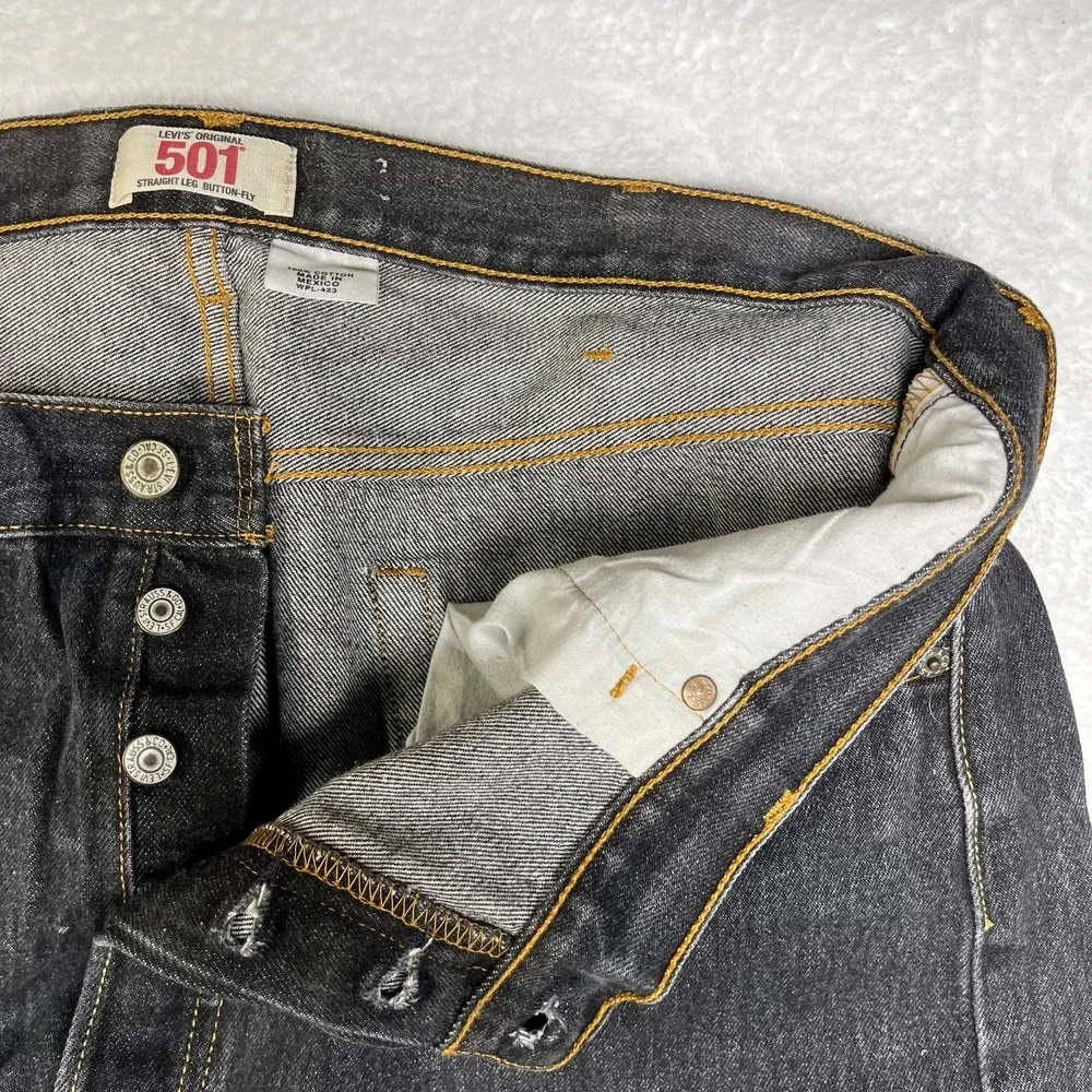 Levi's 501 Original Fit Straight Jeans Men's Black Denim Button Fly -‎ 38X29.5